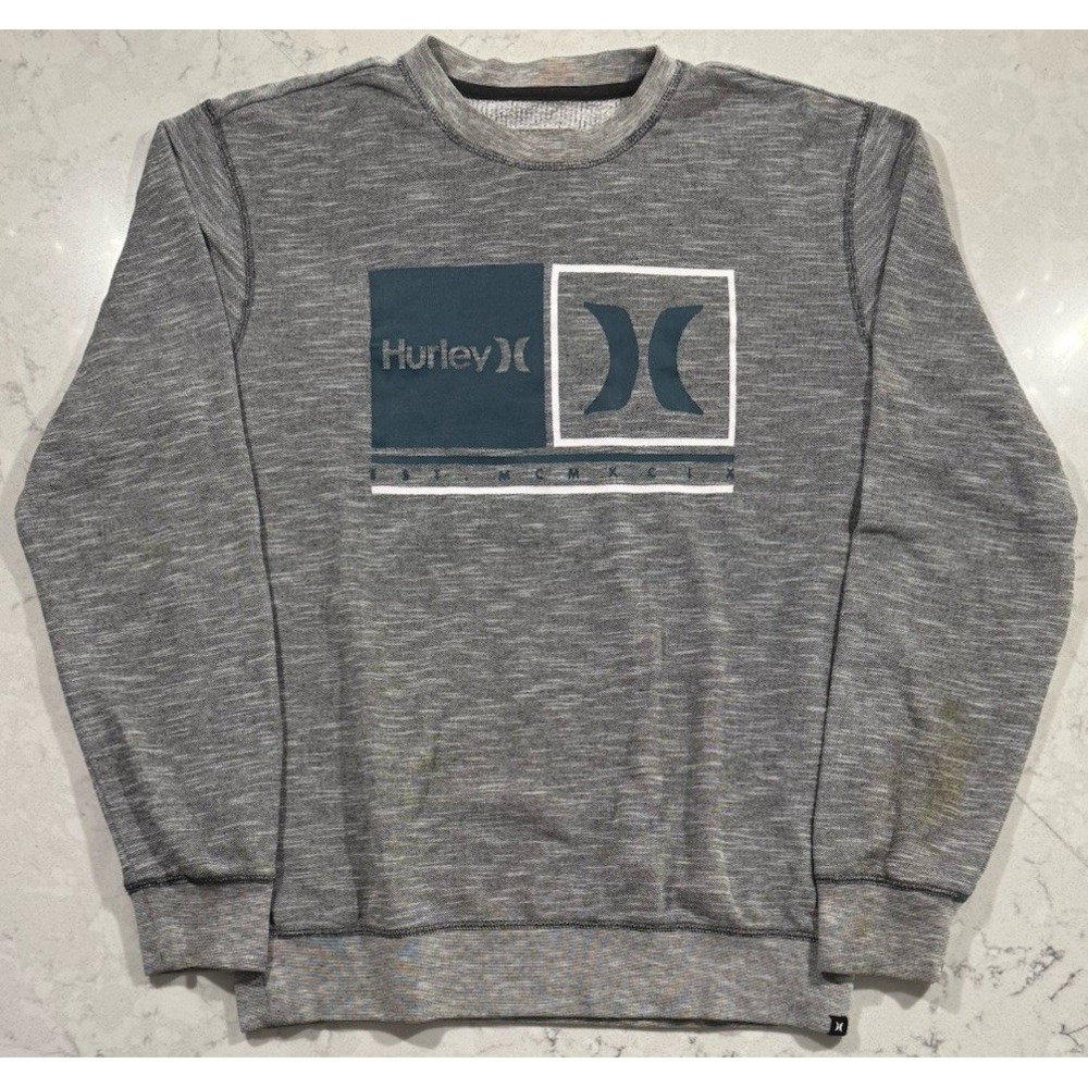 Hurley Crewneck Sweatshirt Mens Medium Gray Graphic Skate Surf Casual Pullover